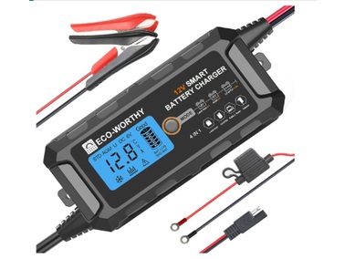 Cargador de Bateria Inteligente Automatico 12V 5A con Pantalla LCD para Bateria de Plomo Acido y Litio