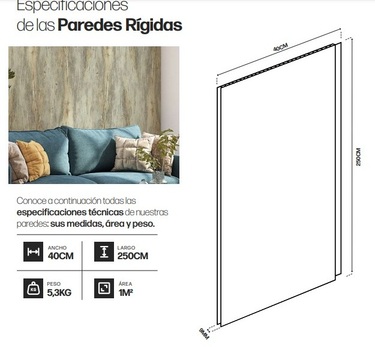 Pared Rigida PVC 2.50 mts de Alto x 40 cm de Ancho x 8 mm de Grosor - Imagen 2