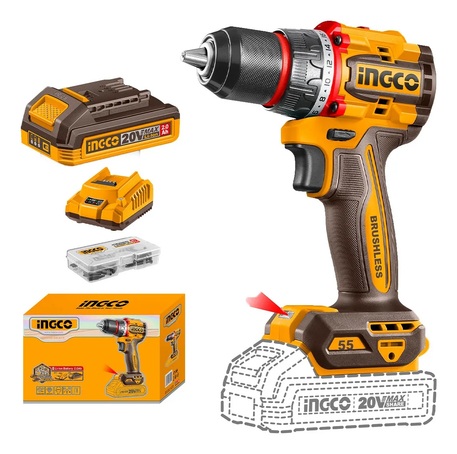 Taladro Inalambrico Ingco 20V 1/2 con Bateria y Cargador Naranja Claro 50/60Hz